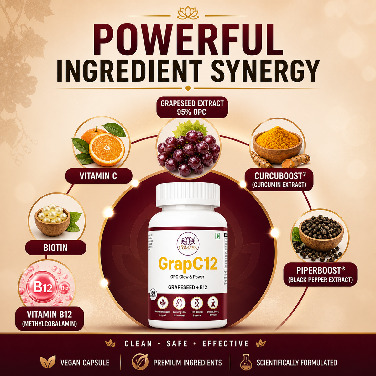 GrapC12 - Grape Seed & Vitamin B12 Supplement for Energy