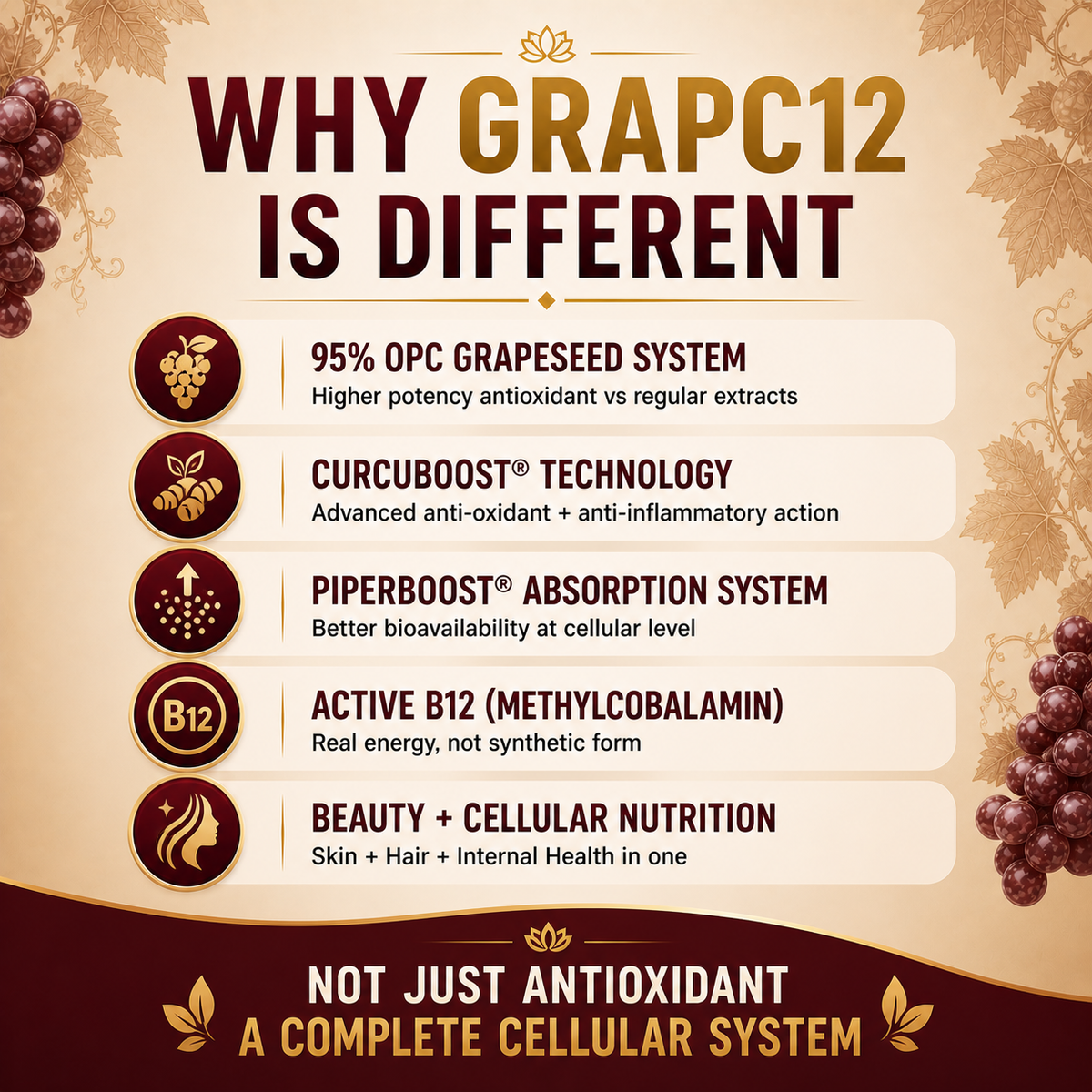 GrapC12 - Grape Seed & Vitamin B12 Supplement for Energy