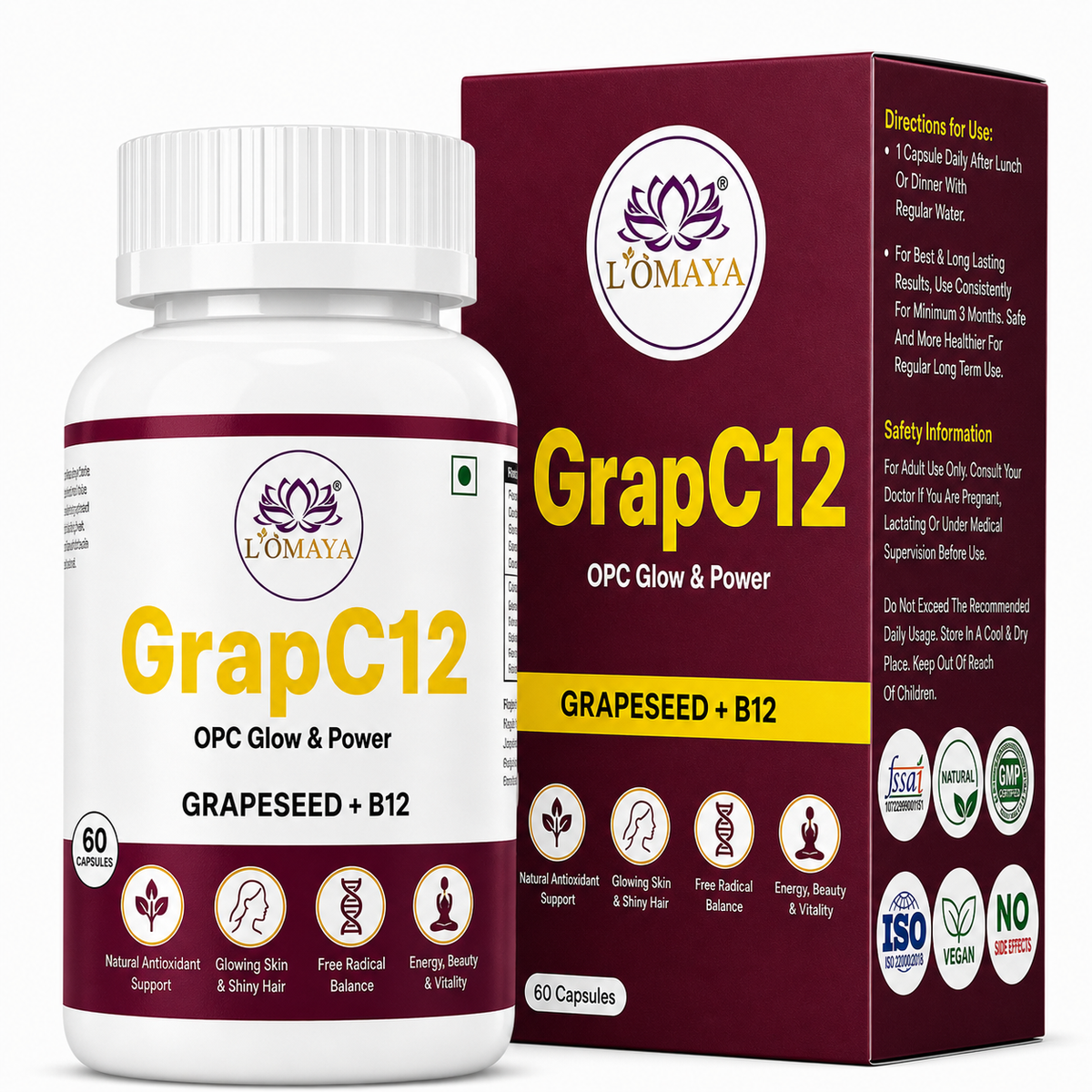 GrapC12 - Grape Seed & Vitamin B12 Supplement for Energy