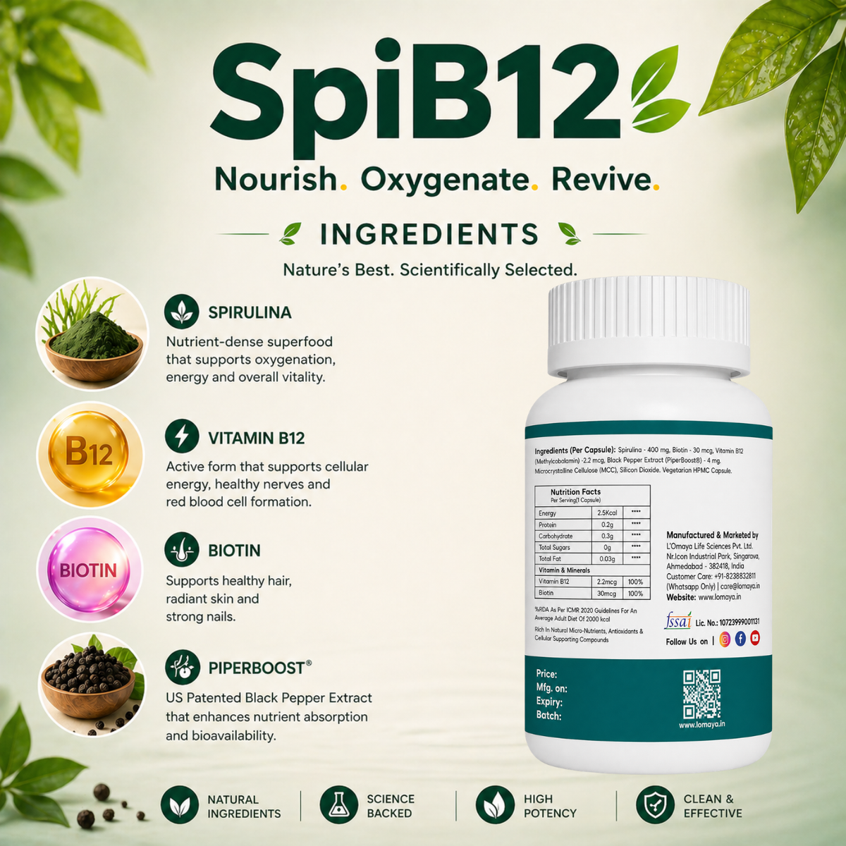 SpiB12 - Vitamin B12 Supplement for Energy